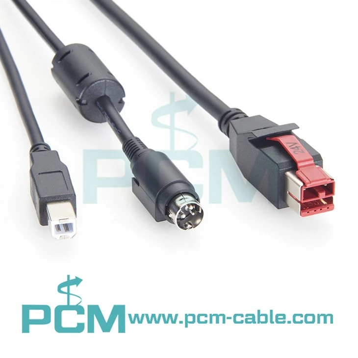 Industrial 24V Powered USB Cable with USB-B Data and Hosiden Power Plug